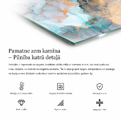 Kaminofen Glas Bodenplatte sechseckig Tropische Blätter im Hintergrund