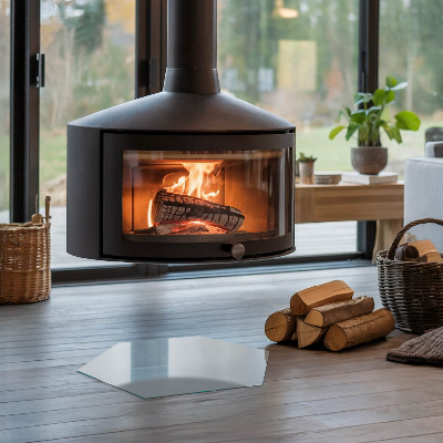 Kaminofen Glas Bodenplatte sechseckig Farbe Grau