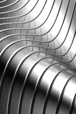 Fensterrollo mit metallischem Abstraktionsmuster