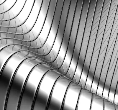 Fensterrollo mit metallischem Abstraktionsmuster