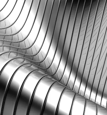 Fensterrollo mit metallischem Abstraktionsmuster