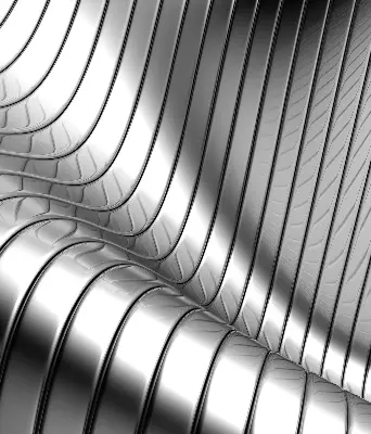 Fensterrollo mit metallischem Abstraktionsmuster