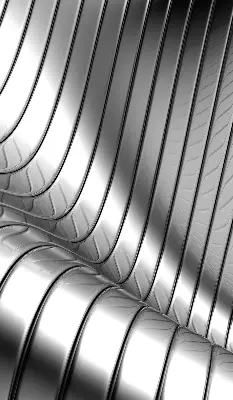 Fensterrollo mit metallischem Abstraktionsmuster