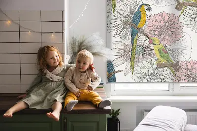 Rollo Fenster mit Motiv von Papageien auf einem Ast