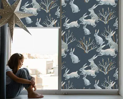 Rollo für Fenster mit dem Motiv Hasen und Stöcke