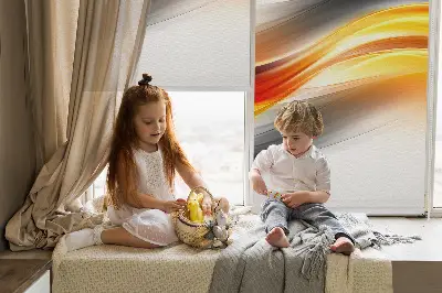 Rollo Fenster in orangefarbenem Wellendesign
