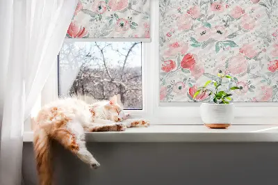 Fensterrollo mit Motiv einer rosa Mohnblume