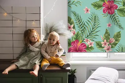 Fensterrollo innen mit Motiv exotischer Pflanzen