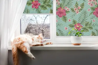 Fensterrollo innen mit Motiv exotischer Pflanzen