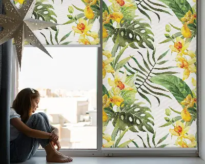 Rollo Fenster mit Motiv einer gelben Blume