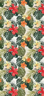 Fensterrollo innen mit Motiv von tropischen Blumen und Blättern