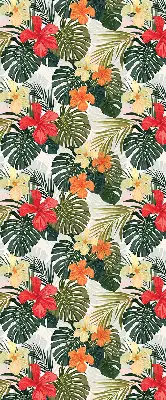 Fensterrollo innen mit Motiv von tropischen Blumen und Blättern