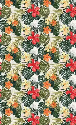 Fensterrollo innen mit Motiv von tropischen Blumen und Blättern
