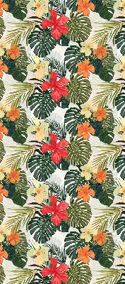 Fensterrollo innen mit Motiv von tropischen Blumen und Blättern