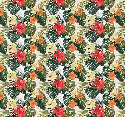 Fensterrollo innen mit Motiv von tropischen Blumen und Blättern