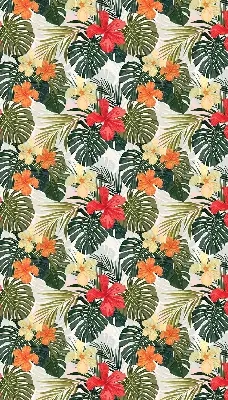 Fensterrollo innen mit Motiv von tropischen Blumen und Blättern