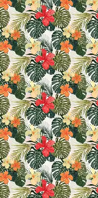Fensterrollo innen mit Motiv von tropischen Blumen und Blättern
