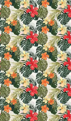 Fensterrollo innen mit Motiv von tropischen Blumen und Blättern