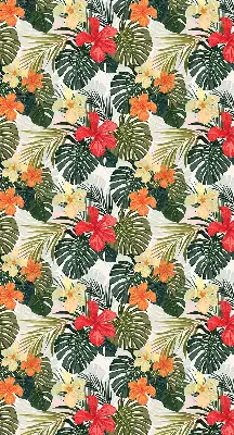Fensterrollo innen mit Motiv von tropischen Blumen und Blättern