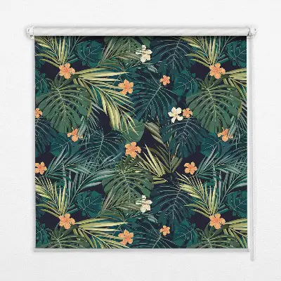 Rollo Fenster mit Motiv tropische Blätter und Blüten
