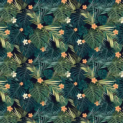 Rollo Fenster mit Motiv tropische Blätter und Blüten