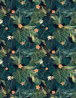 Rollo Fenster mit Motiv tropische Blätter und Blüten