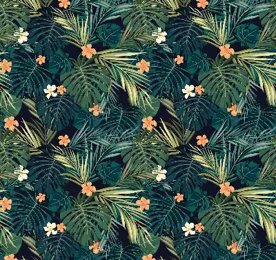 Rollo Fenster mit Motiv tropische Blätter und Blüten