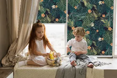 Rollo Fenster mit Motiv tropische Blätter und Blüten
