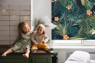 Rollo Fenster mit Motiv tropische Blätter und Blüten