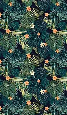 Rollo Fenster mit Motiv tropische Blätter und Blüten