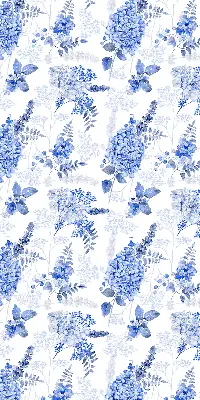 Fensterrollo mit blauem Blumenmuster