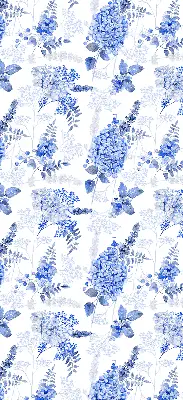 Fensterrollo mit blauem Blumenmuster