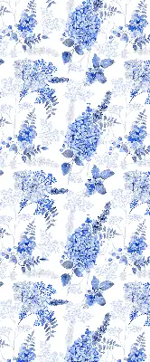 Fensterrollo mit blauem Blumenmuster