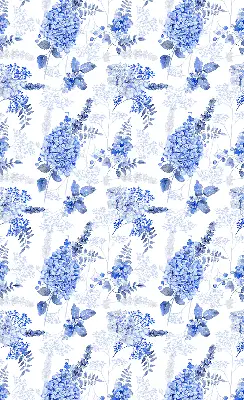 Fensterrollo mit blauem Blumenmuster