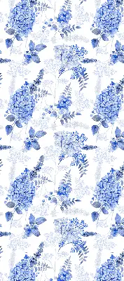 Fensterrollo mit blauem Blumenmuster