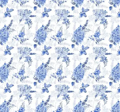 Fensterrollo mit blauem Blumenmuster