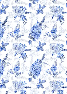Fensterrollo mit blauem Blumenmuster