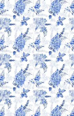 Fensterrollo mit blauem Blumenmuster