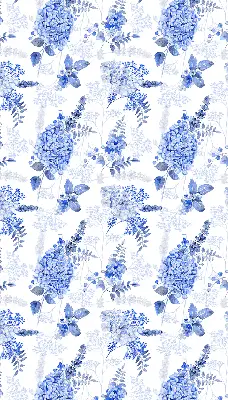 Fensterrollo mit blauem Blumenmuster