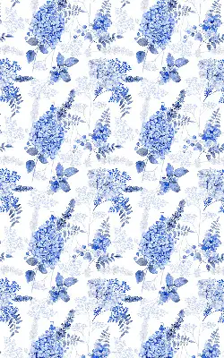 Fensterrollo mit blauem Blumenmuster