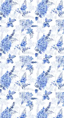 Fensterrollo mit blauem Blumenmuster