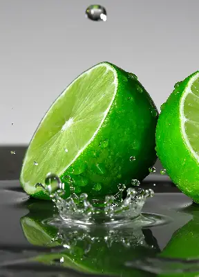 Fensterrollo für den Innenbereich mit dem Motiv Limetten im Wasser