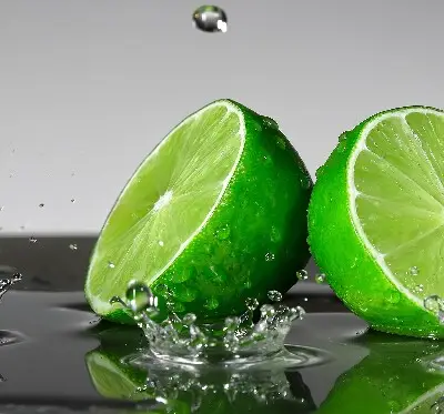 Fensterrollo für den Innenbereich mit dem Motiv Limetten im Wasser