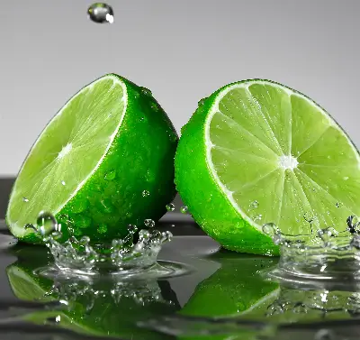 Fensterrollo für den Innenbereich mit dem Motiv Limetten im Wasser