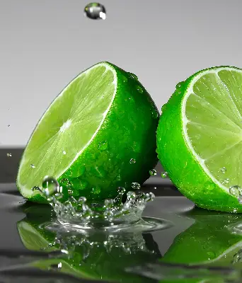 Fensterrollo für den Innenbereich mit dem Motiv Limetten im Wasser