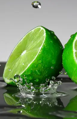 Fensterrollo für den Innenbereich mit dem Motiv Limetten im Wasser