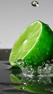 Fensterrollo für den Innenbereich mit dem Motiv Limetten im Wasser