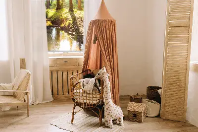 Fensterrollo mit Motiv von durch die Bäume scheinender Sonne