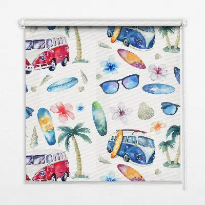 Fensterrollo mit Motiv von Autos und Palmen aus Hawaii