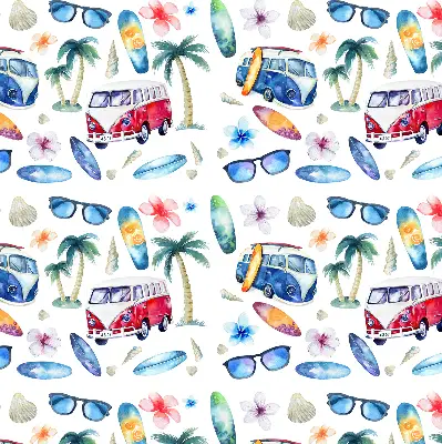 Fensterrollo mit Motiv von Autos und Palmen aus Hawaii